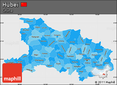 Political Shades Simple Map of Hubei, single color outside
