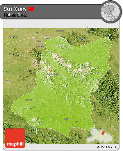 Physical 3D Map of Sui Xian, satellite outside