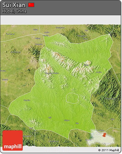 Physical 3D Map of Sui Xian, satellite outside