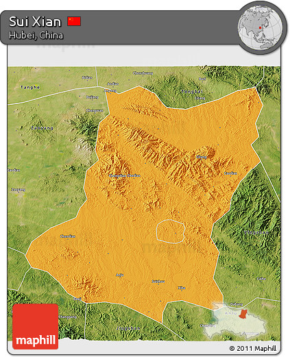 Political 3D Map of Sui Xian, satellite outside