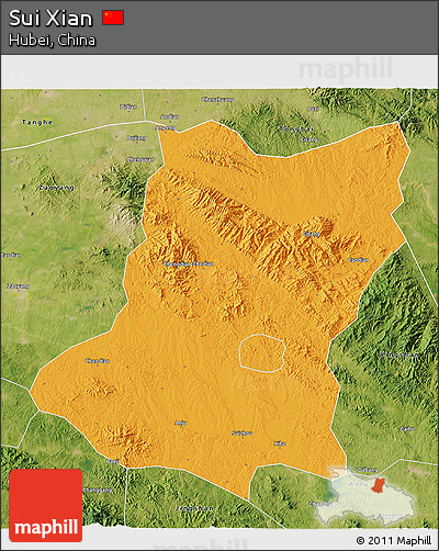 Political 3D Map of Sui Xian, satellite outside