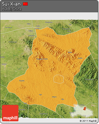 Political 3D Map of Sui Xian, satellite outside