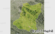Satellite 3D Map of Sui Xian, semi-desaturated