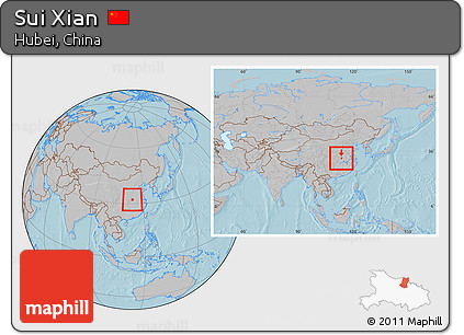 Gray Location Map of Sui Xian, within the entire country, hill shading