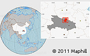 Gray Location Map of Sui Xian, highlighted country, highlighted parent region, hill shading
