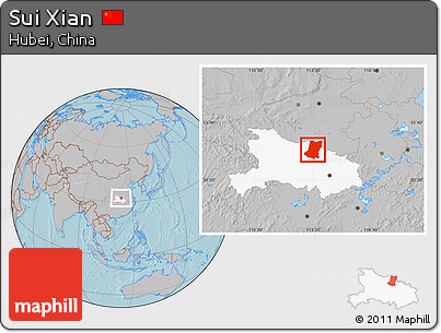 Gray Location Map of Sui Xian, highlighted parent region, hill shading