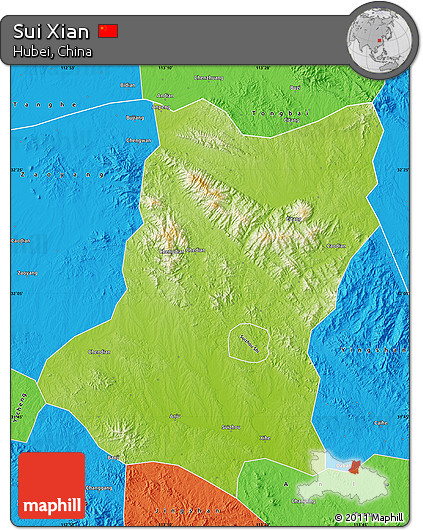 Physical Map of Sui Xian, political outside