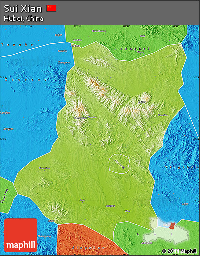 Physical Map of Sui Xian, political outside