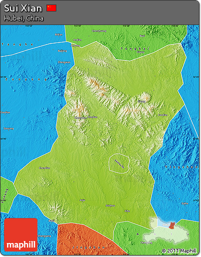 Physical Map of Sui Xian, political outside