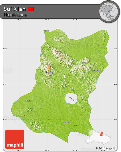 Physical Map of Sui Xian, single color outside