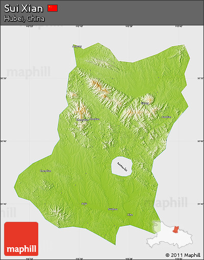 Physical Map of Sui Xian, single color outside