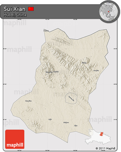 Shaded Relief Map of Sui Xian, cropped outside