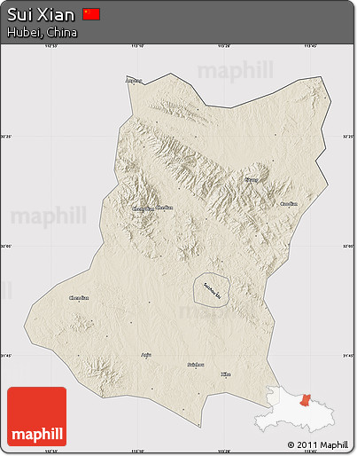 Shaded Relief Map of Sui Xian, cropped outside