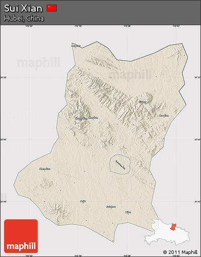Shaded Relief Map of Sui Xian, cropped outside