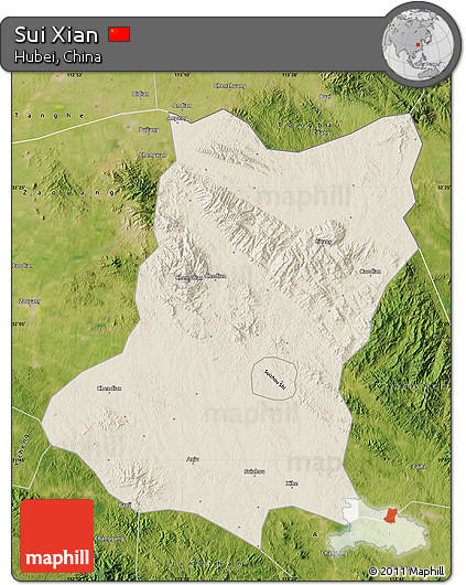 Shaded Relief Map of Sui Xian, satellite outside