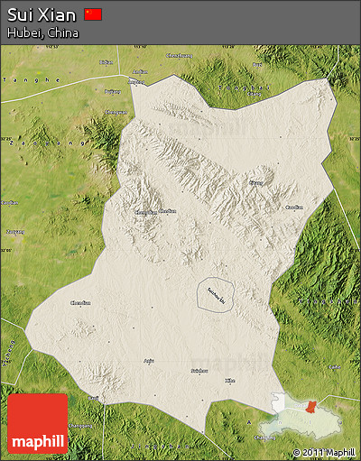 Shaded Relief Map of Sui Xian, satellite outside