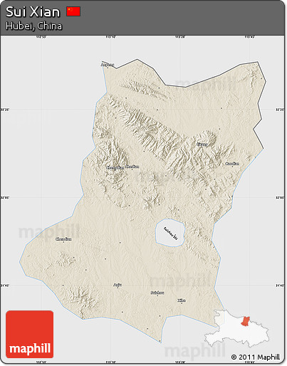 Shaded Relief Map of Sui Xian, single color outside