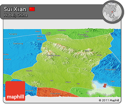 Physical Panoramic Map of Sui Xian, political outside