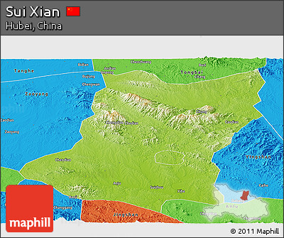 Physical Panoramic Map of Sui Xian, political outside