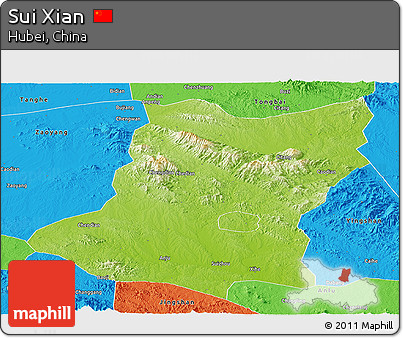 Physical Panoramic Map of Sui Xian, political outside