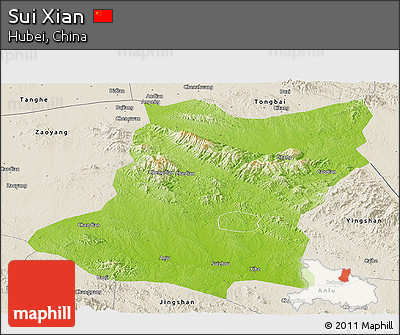 Physical Panoramic Map of Sui Xian, shaded relief outside