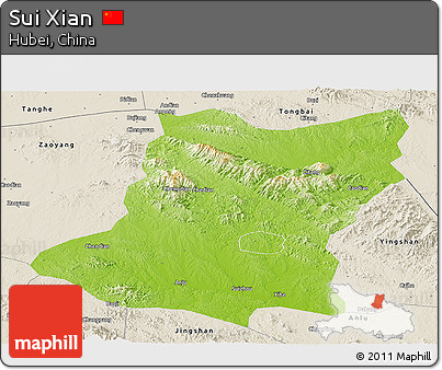 Physical Panoramic Map of Sui Xian, shaded relief outside