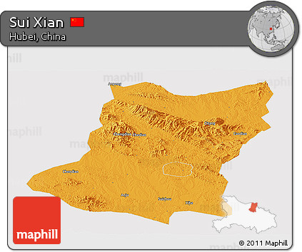 Political Panoramic Map of Sui Xian, cropped outside