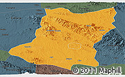 Political Panoramic Map of Sui Xian, darken, semi-desaturated