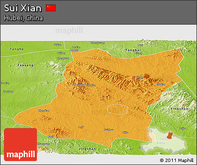 Political Panoramic Map of Sui Xian, physical outside