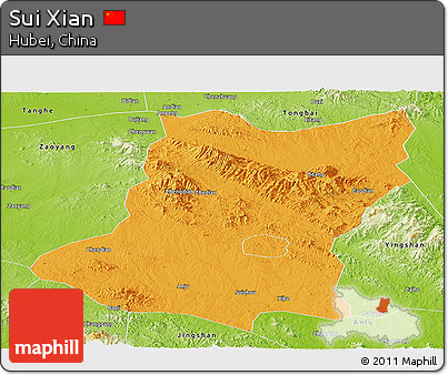 Political Panoramic Map of Sui Xian, physical outside