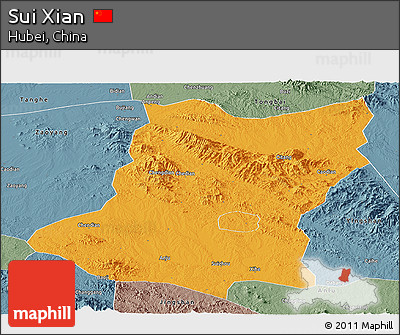 Political Panoramic Map of Sui Xian, semi-desaturated