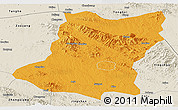Political Panoramic Map of Sui Xian, shaded relief outside