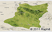 Satellite Panoramic Map of Sui Xian, shaded relief outside