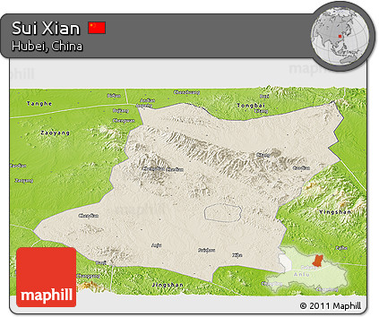 Shaded Relief Panoramic Map of Sui Xian, physical outside