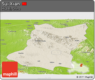 Shaded Relief Panoramic Map of Sui Xian, physical outside