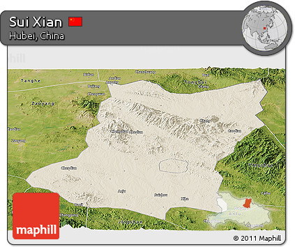 Shaded Relief Panoramic Map of Sui Xian, satellite outside