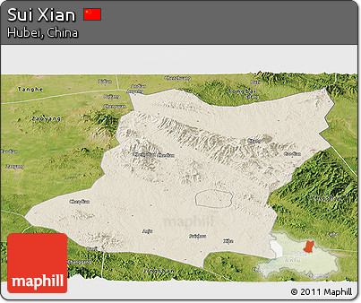Shaded Relief Panoramic Map of Sui Xian, satellite outside