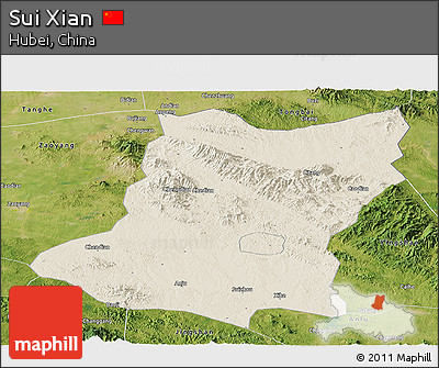 Shaded Relief Panoramic Map of Sui Xian, satellite outside
