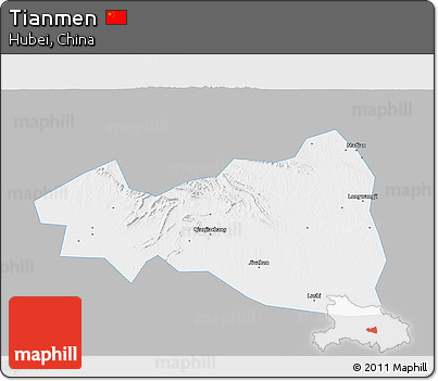 Gray 3D Map of Tianmen, single color outside