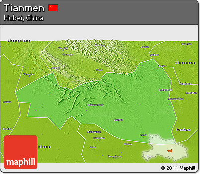 Political 3D Map of Tianmen, physical outside
