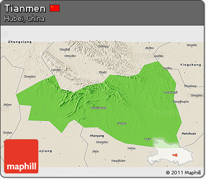 Political 3D Map of Tianmen, shaded relief outside