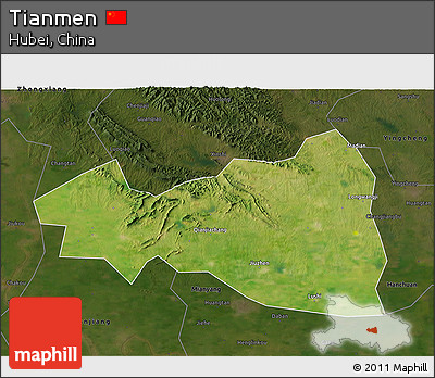 Satellite 3D Map of Tianmen, darken