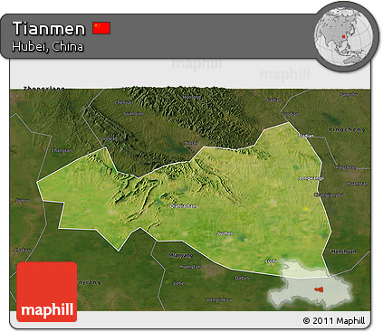 Satellite 3D Map of Tianmen, darken