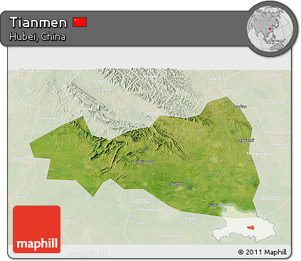 Satellite 3D Map of Tianmen, lighten