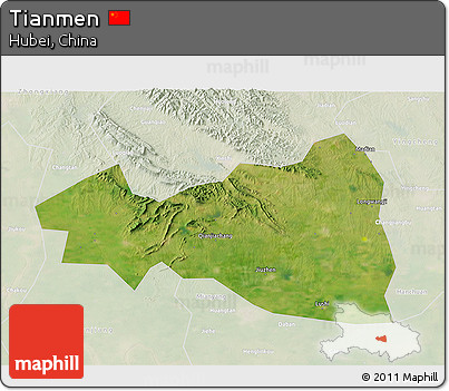 Satellite 3D Map of Tianmen, lighten