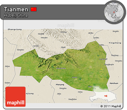 Satellite 3D Map of Tianmen, shaded relief outside