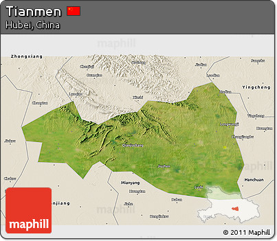 Satellite 3D Map of Tianmen, shaded relief outside