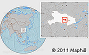 Gray Location Map of Tianmen, highlighted parent region, hill shading