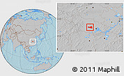 Gray Location Map of Tianmen, hill shading