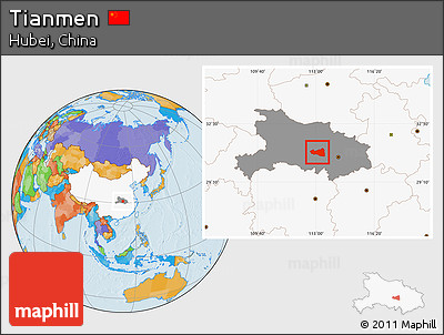 Political Location Map of Tianmen, highlighted country, highlighted parent region